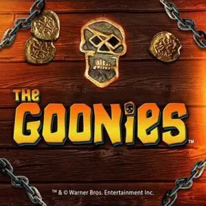 Ilustrasi karakter dari film The Goonies di sekitar gulungan slot.